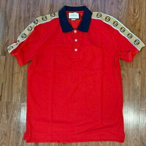 Vintage Gucci Interlock Double G Stripe Short Sleeve Polo Shirt Red EUR Size XL